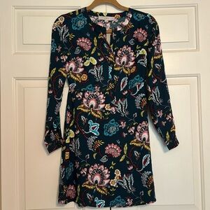 Ann Taylor Loft Long Sleeve Green Floral Dress 00P